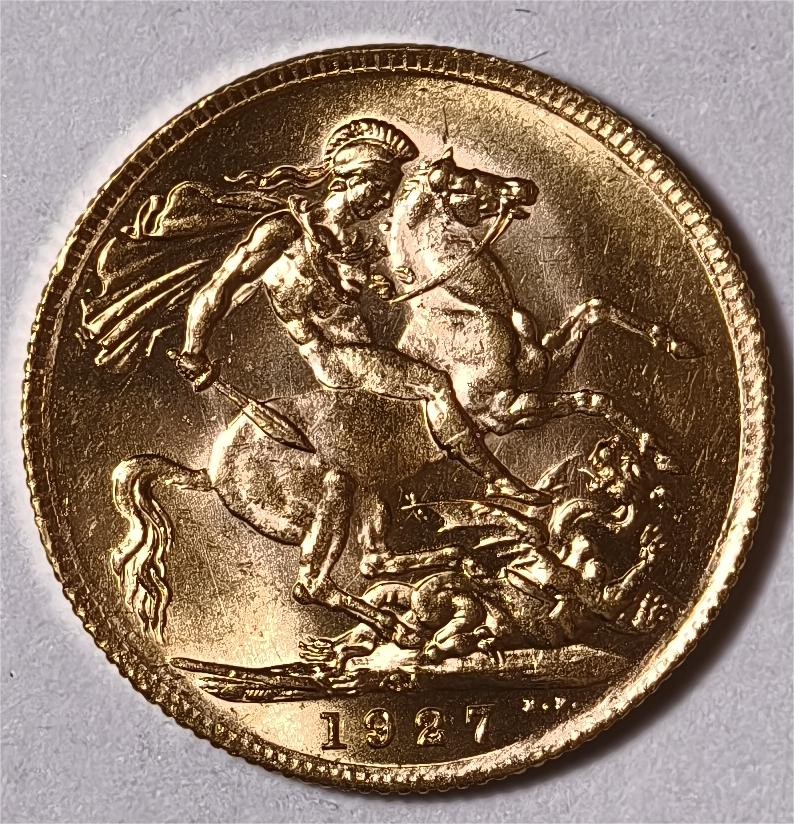 紫瑗钱币——第338期拍卖  南非 1927年 乔治五世 马剑 1索维林(磅) 8克 0.917金 UNC