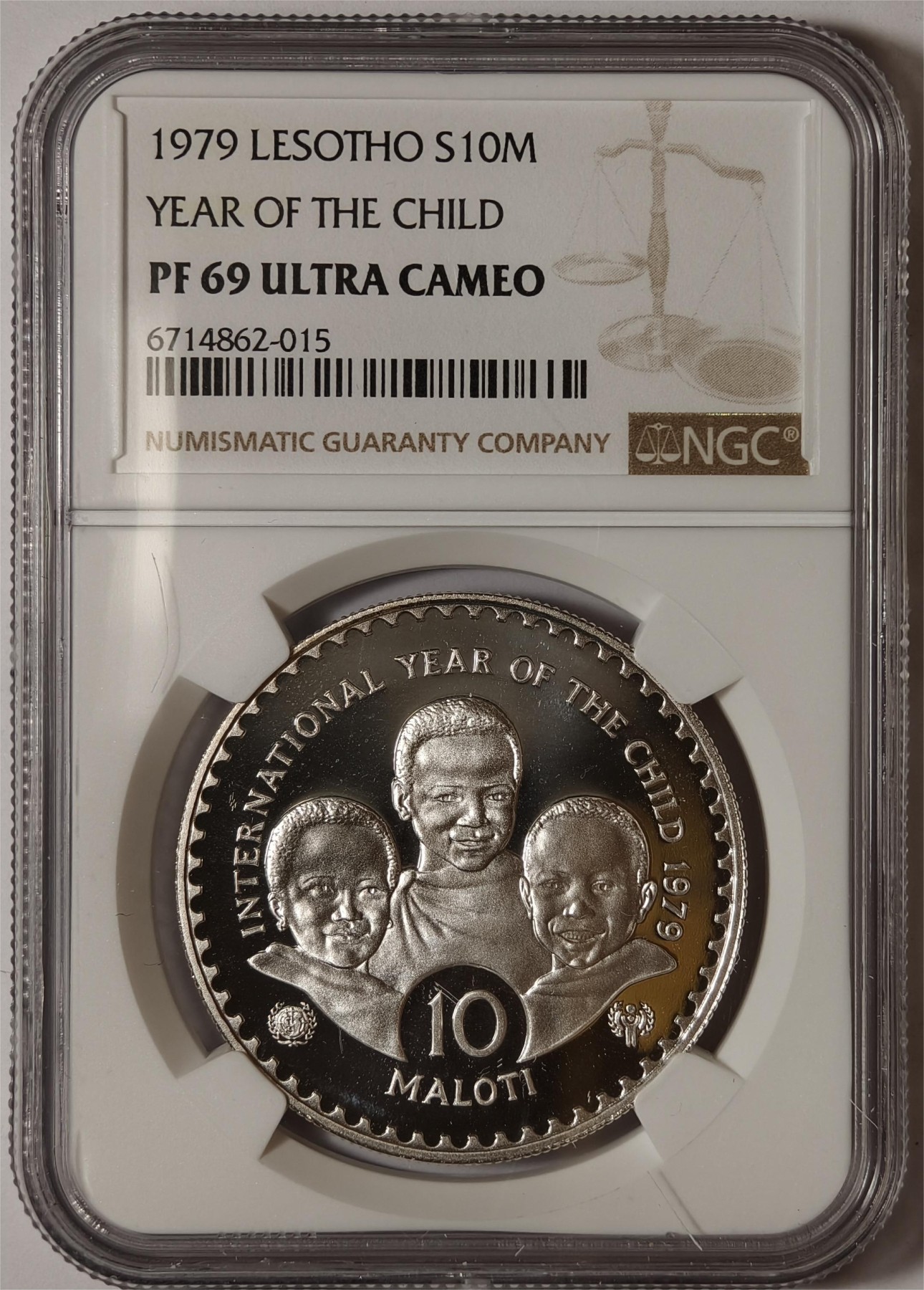 紫瑗钱币——第372期拍卖 莱索托 1979年 国际儿童年 10马洛蒂 银币 NGC PR69 UC
