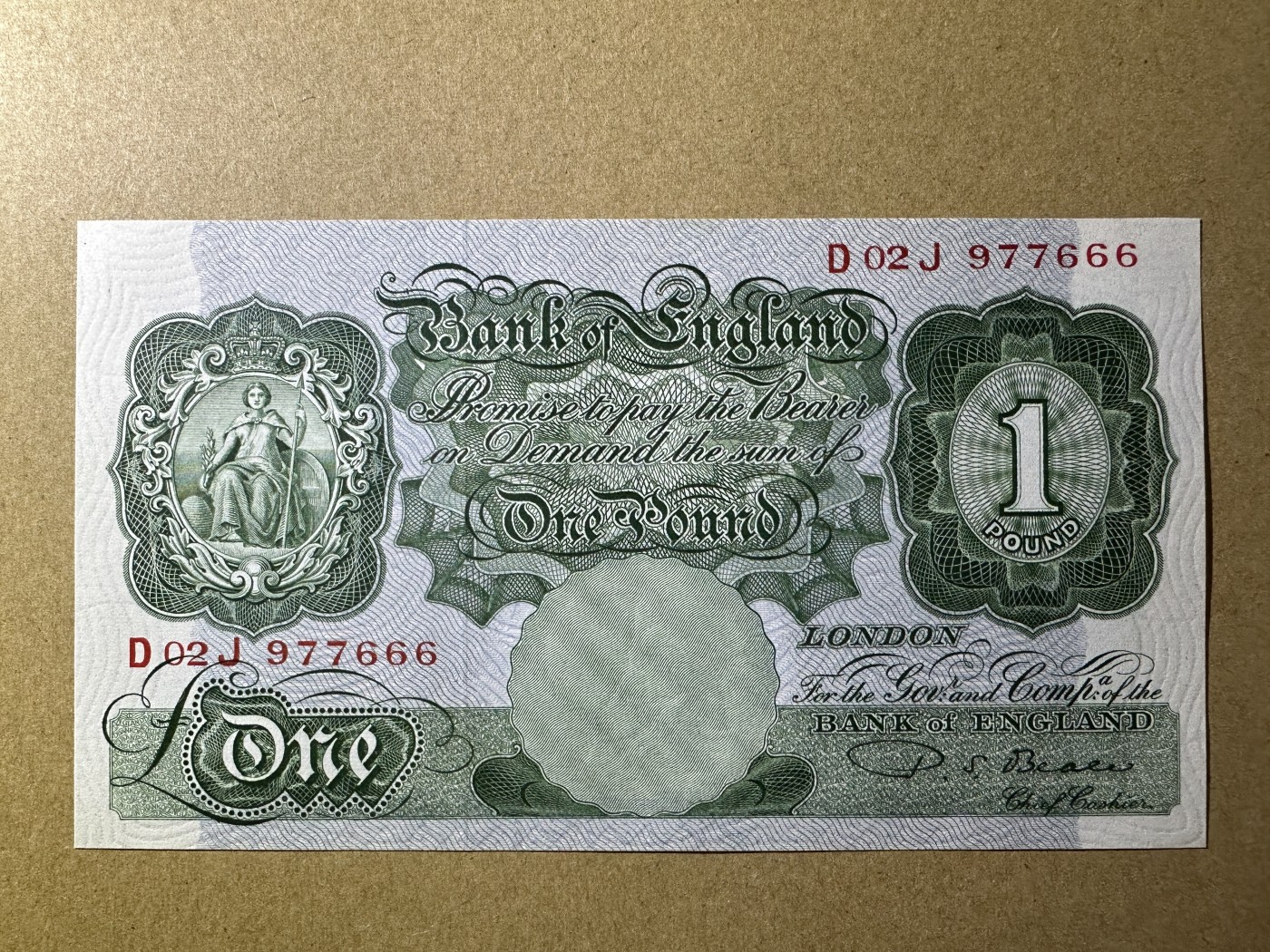 《张总收藏》145期-外币特别精品场 英格兰1镑 AU 有一个角折 A序列 豹子号666