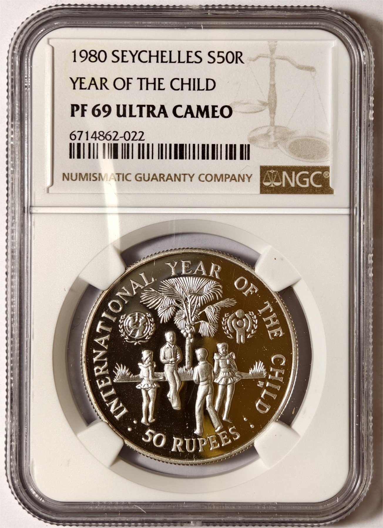 紫瑗钱币——第338期拍卖 塞舌尔 1980年 国际儿童年 50卢比 银币 NGC PR69 UC