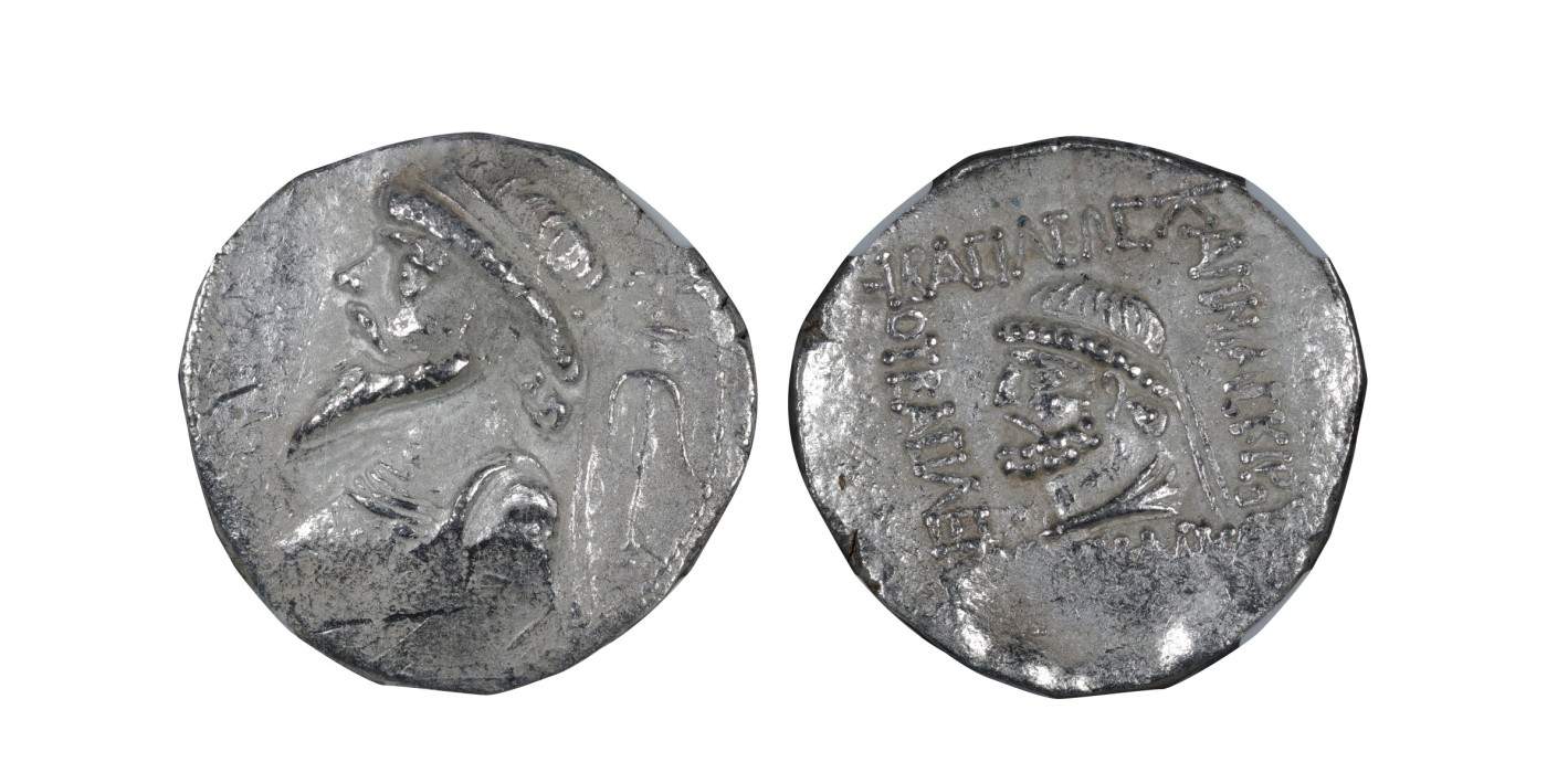 南京三省2024年春季拍卖会 公元前54-前32年埃兰王国卡姆纳斯克里斯五世4德拉克马银币 NGC Ch VF,评级编号：6329182-005