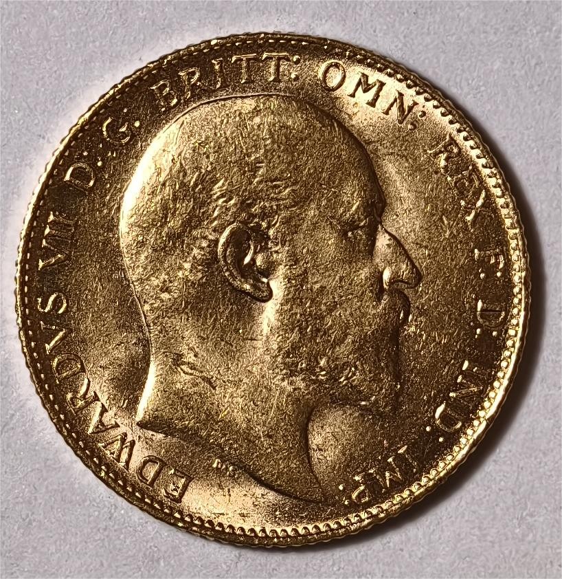 紫瑗钱币——第338期拍卖 英国 1907年 爱德华七世 马剑 1索维林(磅) 8克 0.917金 UNC