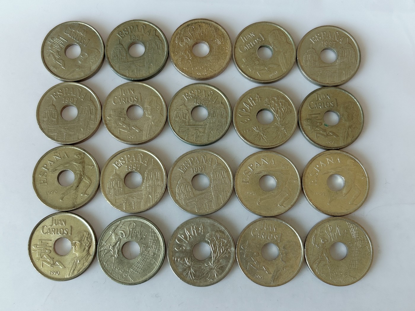 第一海外回流一元起拍收藏 散币专场 第81期 西班牙25比塞塔黄铜纪念币 20枚 多个版本