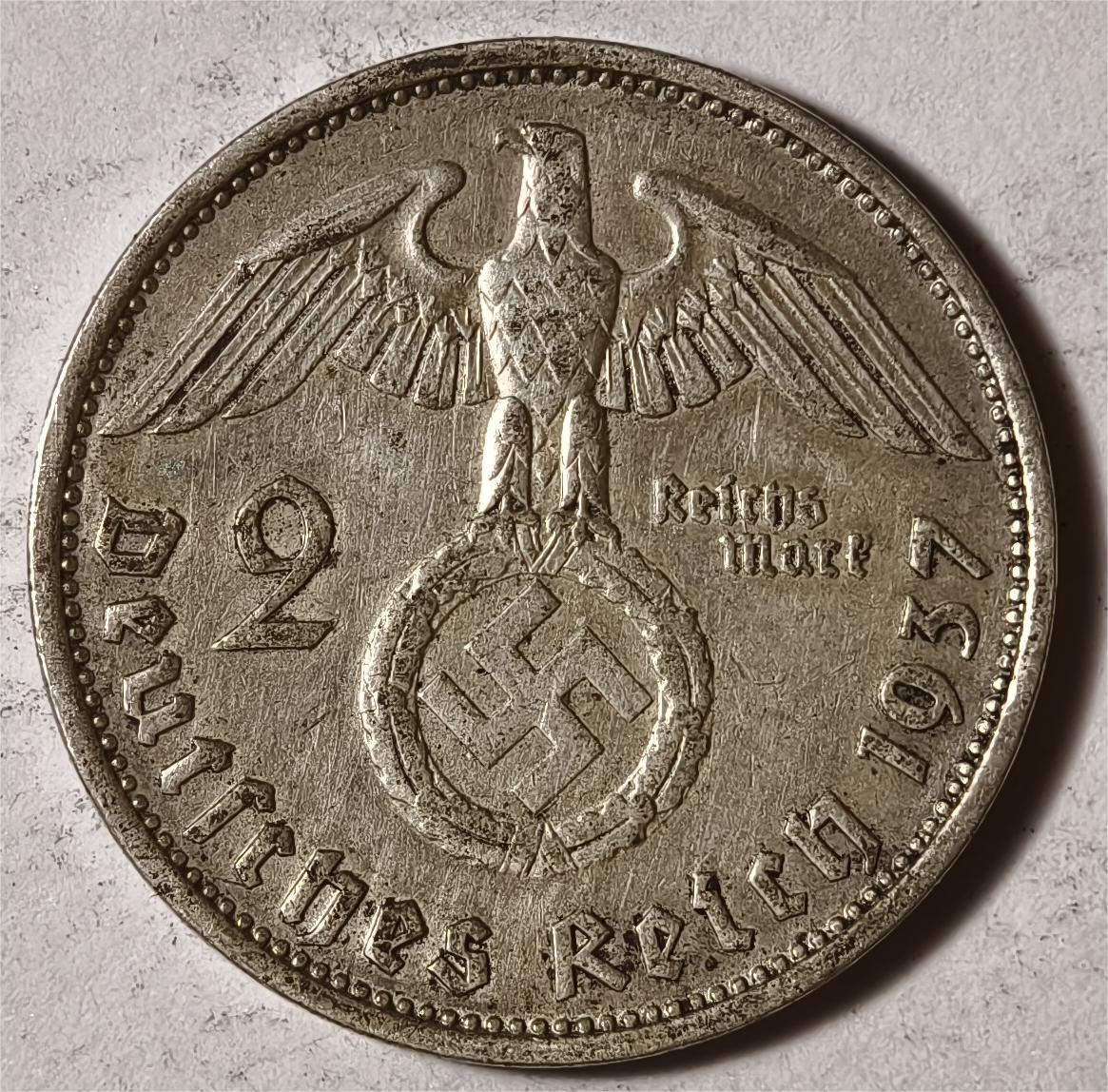 紫瑗钱币——第338期拍卖 德国 1937年 F版 兴登堡 字符 2马克 8克 0.625银