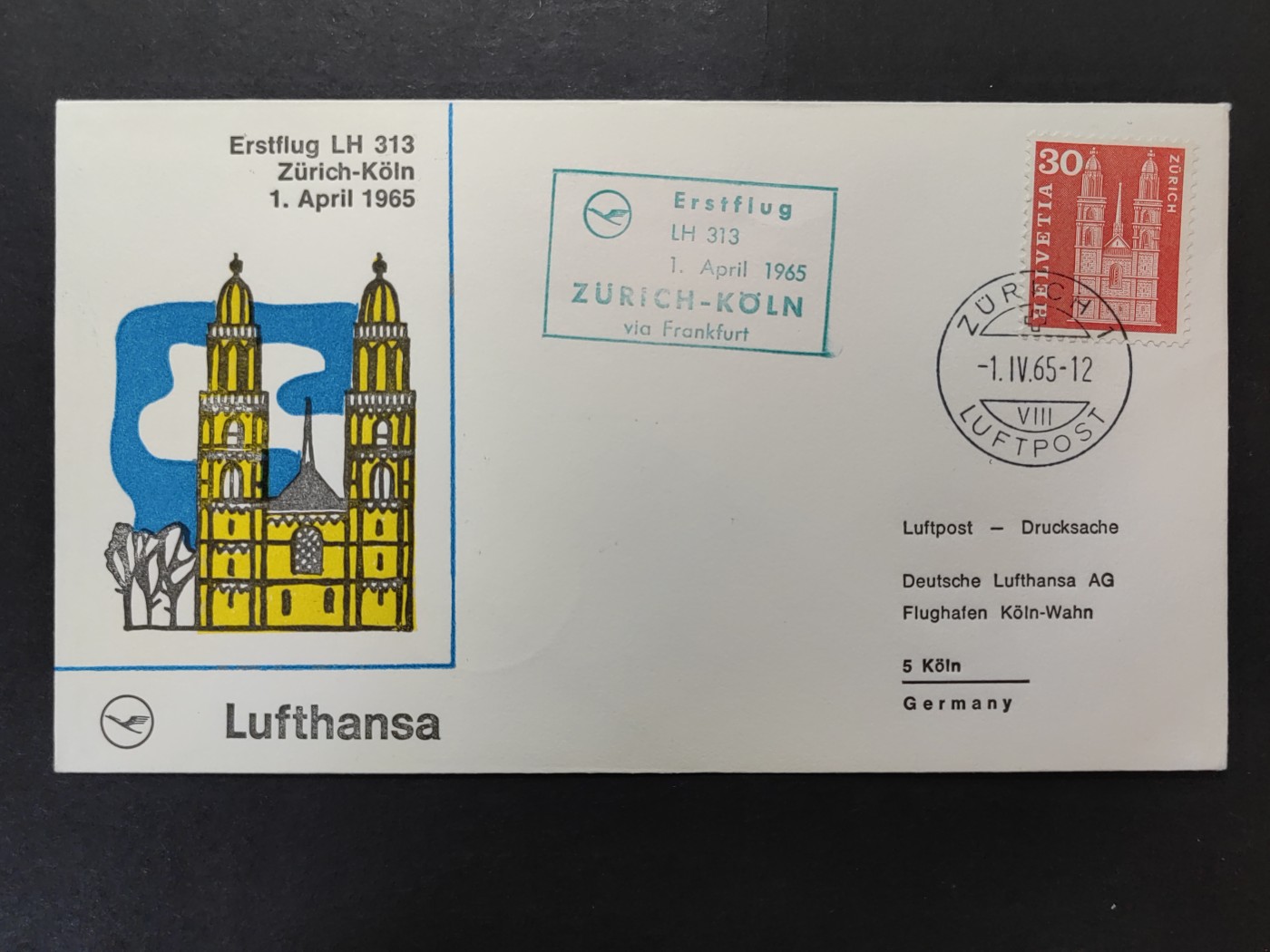 多国邮封✌（拍卖专场）精品🔥专场 第61场 德国汉莎航空公司首航（苏黎世-科隆）有完整落地戳