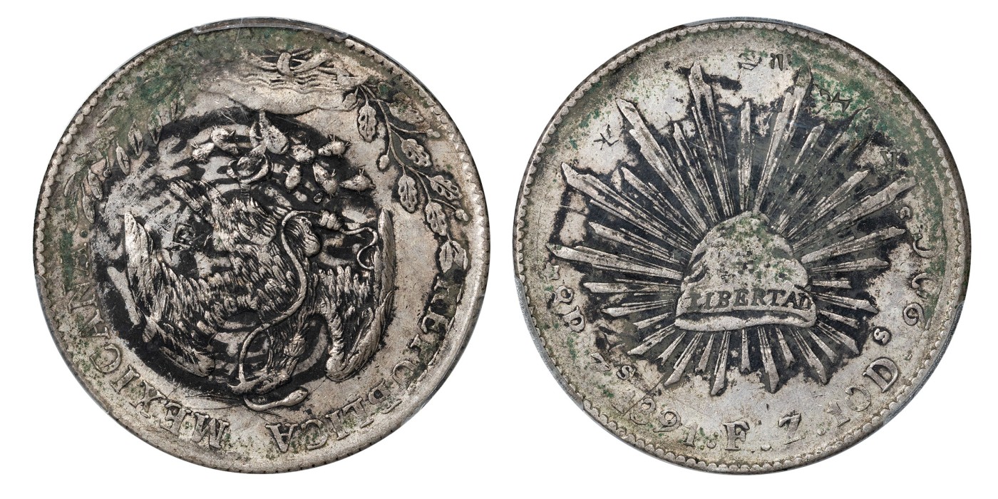 南京三省2024年春季拍卖会 1891年墨西哥鹰洋（昌） 中式评级 墨印五级50,评级编号：31011673