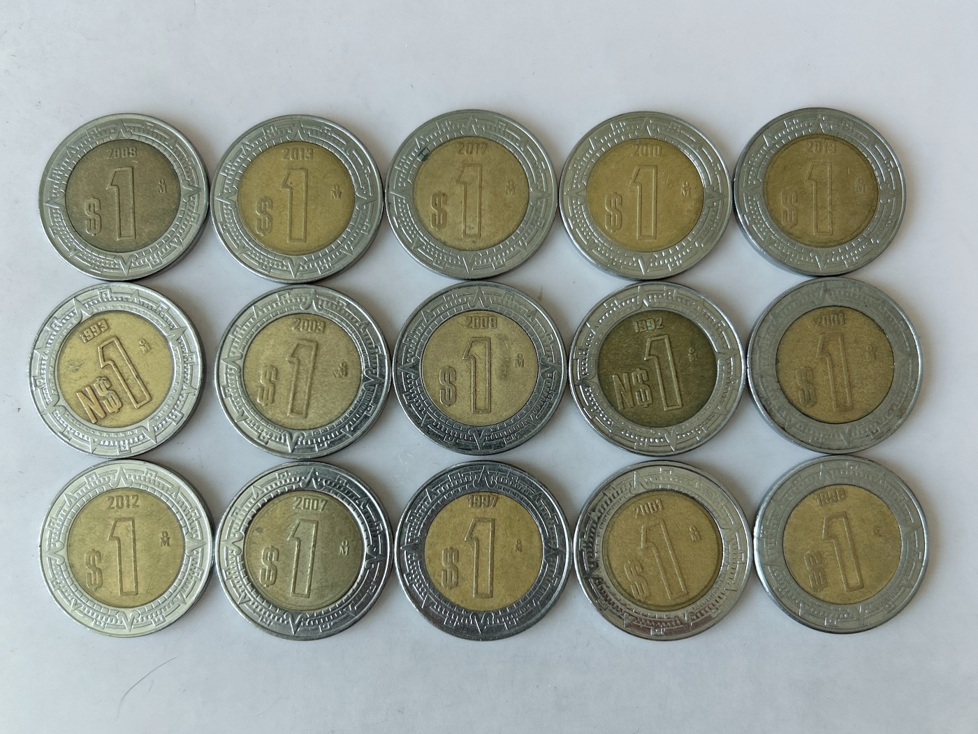 第一海外回流一元起拍收藏 散币专场 第80期 墨西哥1比索玛雅鹰蛇 双金属币 15枚