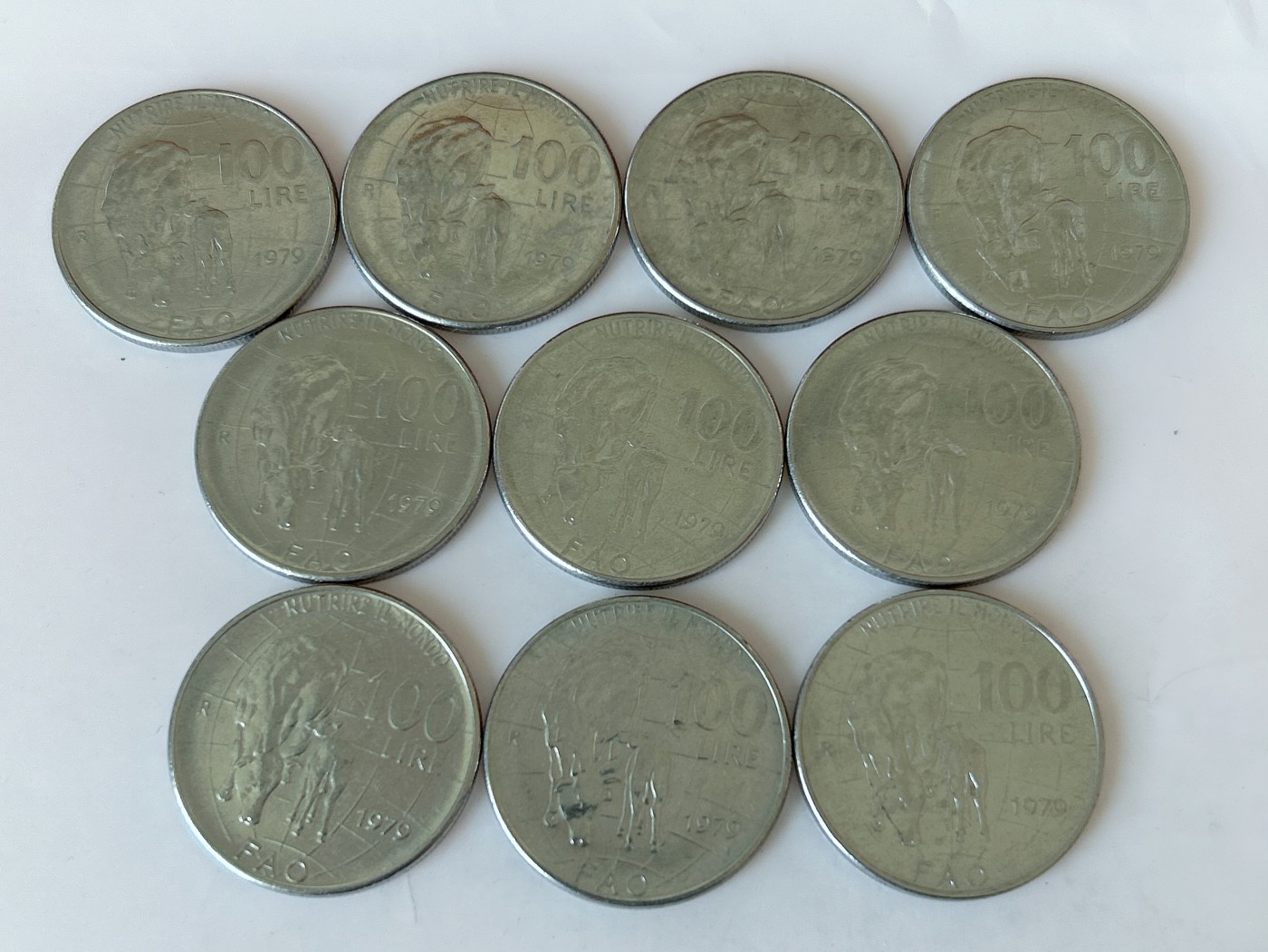 第一海外回流一元起拍收藏 散币专场 第81期 意大利1979年100里拉FAO纪念币母牛哺乳小牛 10枚