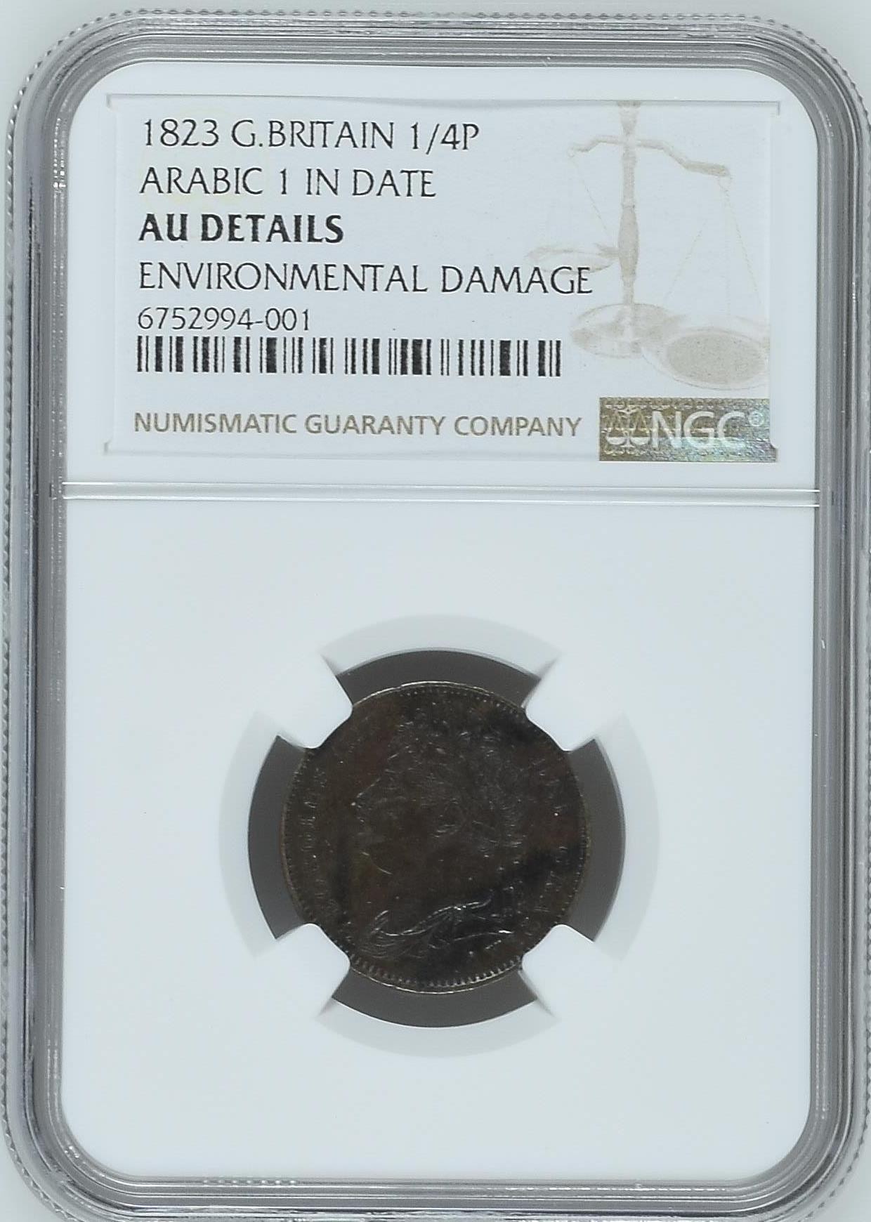 收藏联盟Quantum Auction 第338期拍卖  英国1923年乔治四世1/4便士 NGC AU DETAILS