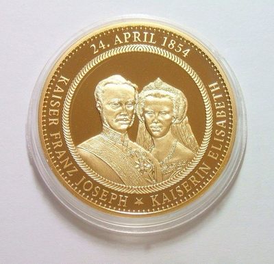 奥地利国王约瑟夫一世和茜茜公主结婚 精制大镀金章 40MM - 奥地利国王约瑟夫一世和茜茜公主结婚 精制大镀金章 40MM