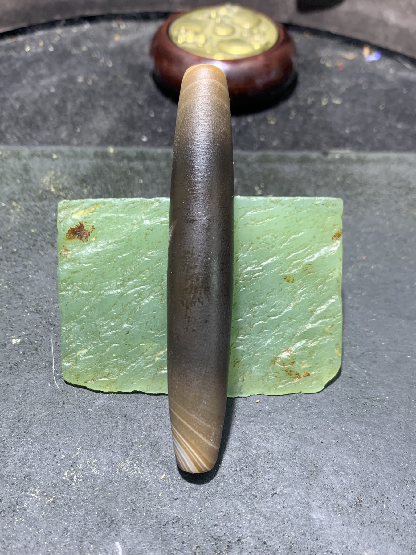 精品风化纹药师玛瑙天珠形桶珠一颗！