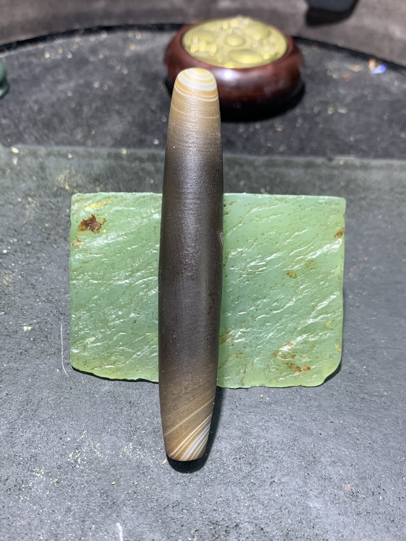 精品风化纹药师玛瑙天珠形桶珠一颗！
