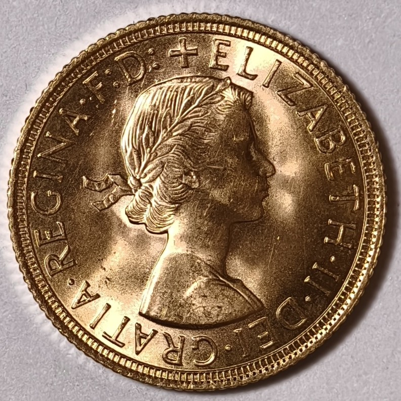 紫瑗钱币——第338期拍卖 英国 1958年 伊丽莎白二世 花冠 马剑 1索维林(磅) 8克 0.917金 UNC