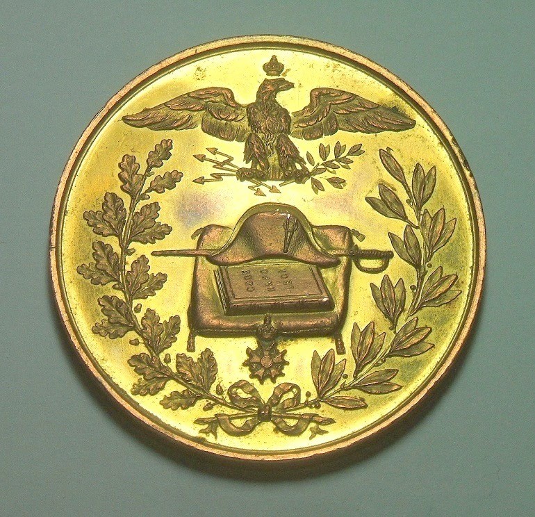 法国1869年拿破仑诞辰百年 高浮雕精制大镀金章 50MM