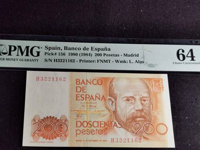 刘世昌艺术品销售中心～虎踞龙蟠*金杨在线联拍群第514期 - 西班牙1980年200比塞塔（PMG 64  号码：H3221162）1枚。