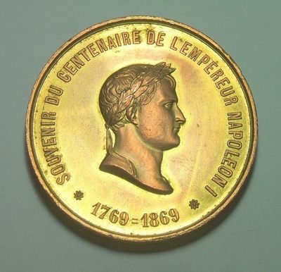 法国1869年拿破仑诞辰百年 高浮雕精制大镀金章 50MM - 法国1869年拿破仑诞辰百年 高浮雕精制大镀金章 50MM