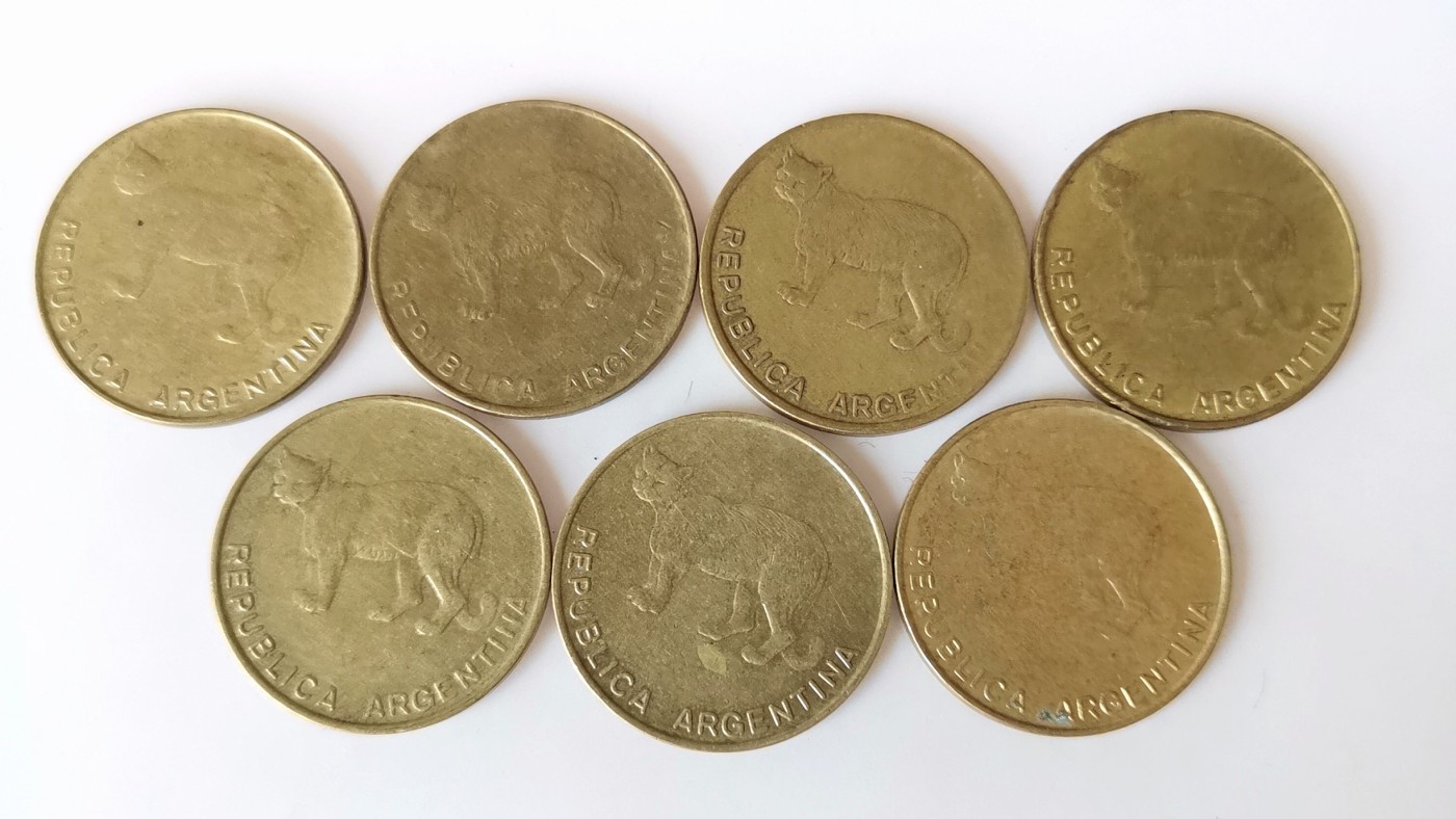 第一海外回流一元起拍收藏 散币专场 第81期 阿根廷5分铜币虎猫动物 7枚