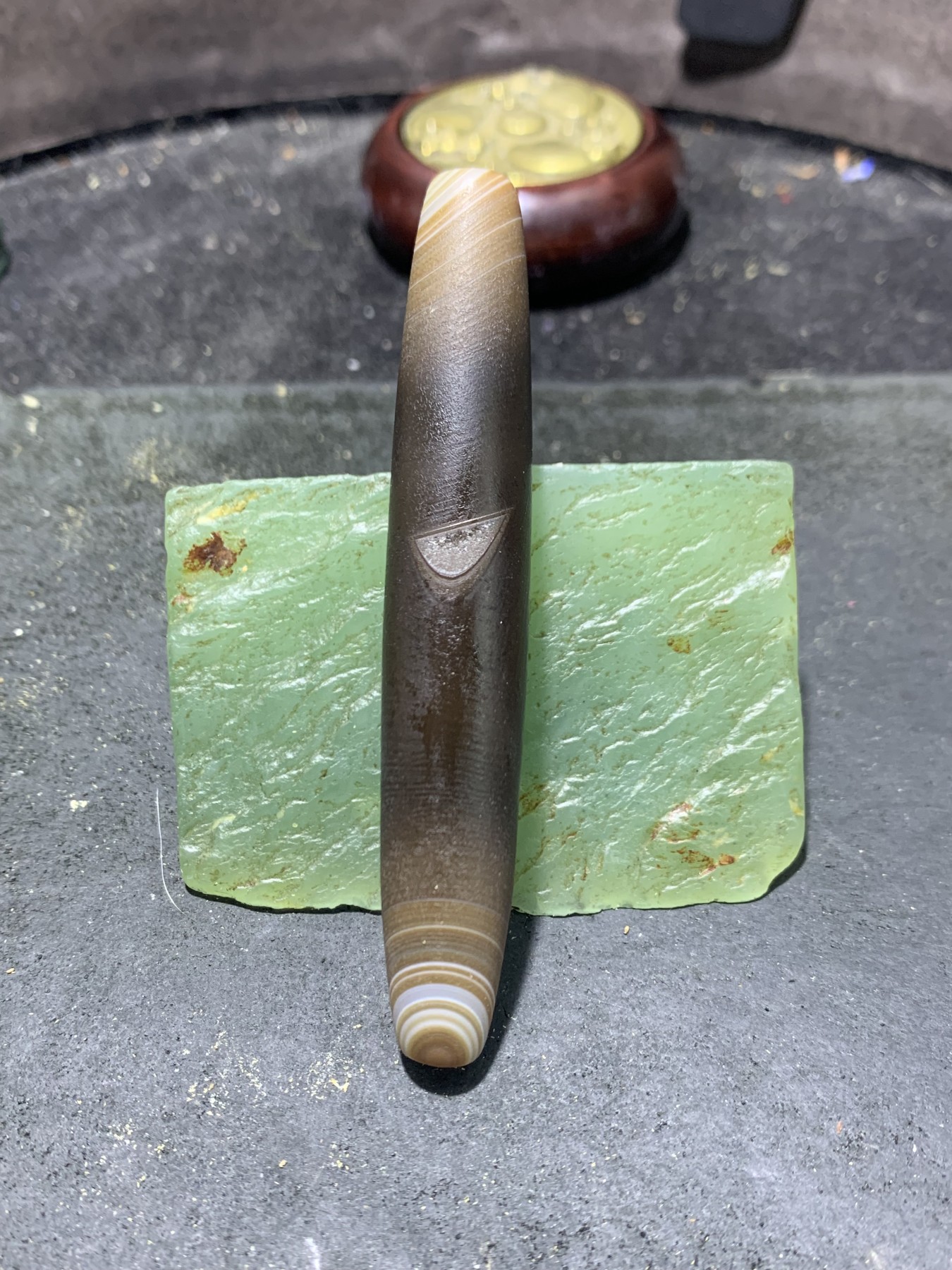 精品风化纹药师玛瑙天珠形桶珠一颗！