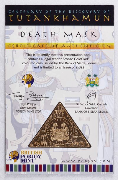 S&S Numismatic世界钱币-拍卖 第126期  塞拉利昂2022年 图坦卡蒙墓发现一百周年 1元三角形镀金纪念币官方卡币 发行量2022枚