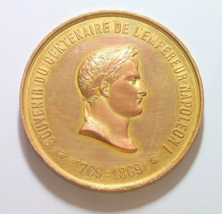 法国1869年拿破仑诞辰百年 高浮雕精制大镀金章 50MM