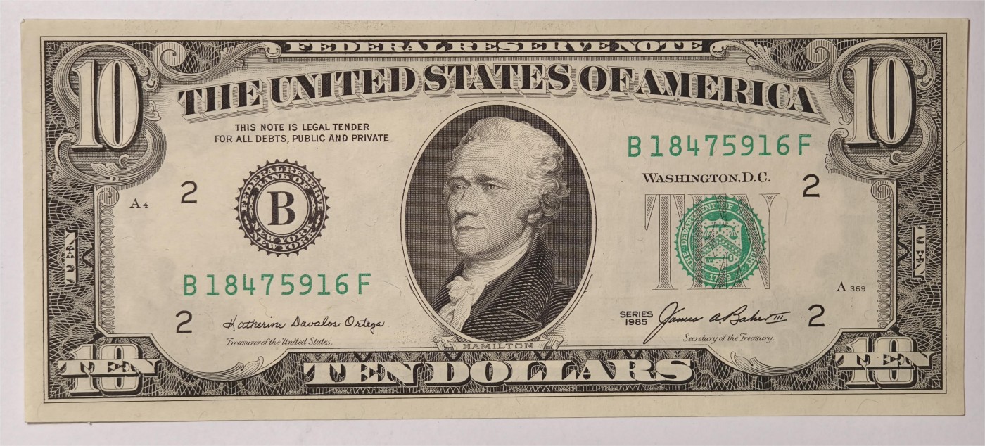 紫瑗钱币——第339期拍卖——纸币场 美国 1985年 B版 无序列 亚历山大·汉密尔顿 10美元 小头版 UNC