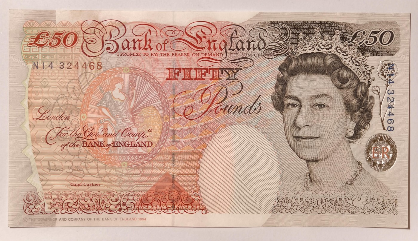 紫瑗钱币——第369期拍卖——纸币场 英国 1994年 E序列 英格兰银行第一任行长 约翰·霍布伦 50英镑 UNC