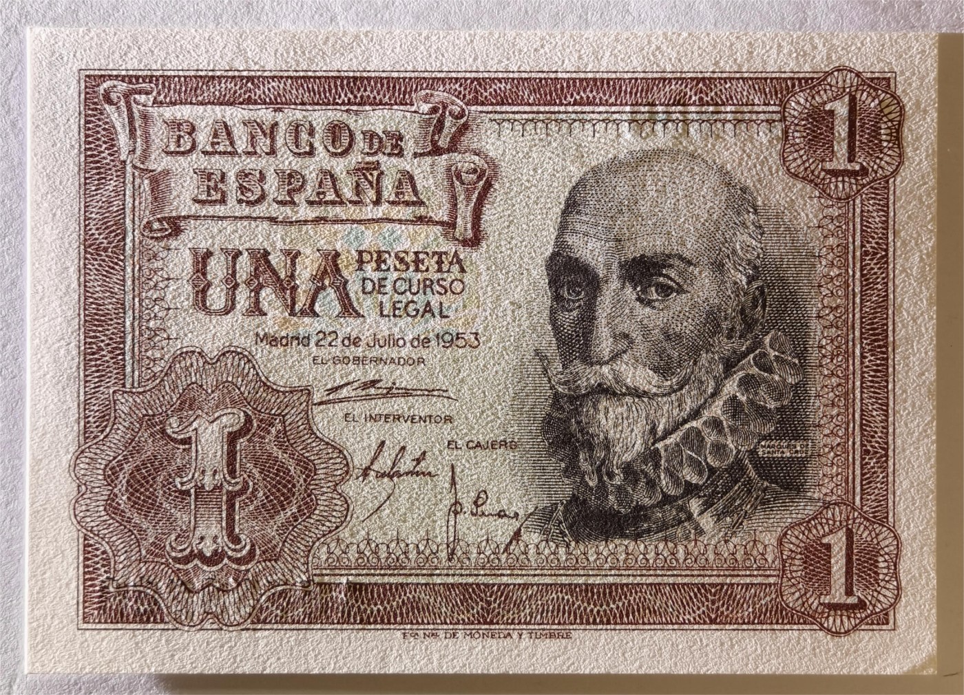 紫瑗钱币——第339期拍卖——纸币场 西班牙 1953年 阿尔瓦罗 1比塞塔 UNC (p-144a)