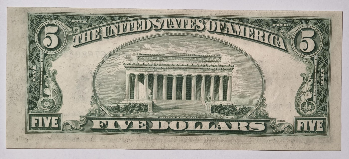 紫瑗钱币——第339期拍卖——纸币场 美国 1953年 A序列 亚伯拉罕·林肯 5美元 蓝印 银元券 AU