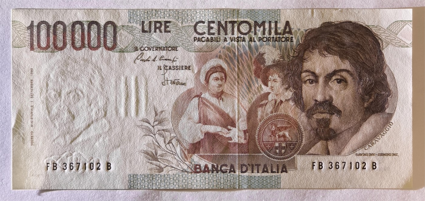 紫瑗钱币——第369期拍卖——纸币场 意大利 1983年 达·卡拉瓦乔 水果篮 初版 100000里拉 UNC (P-100a)