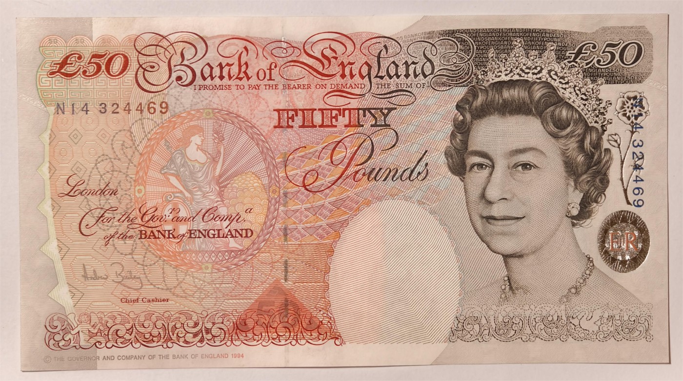 紫瑗钱币——第369期拍卖——纸币场 英国 1994年 E序列 英格兰银行第一任行长 约翰·霍布伦 50英镑 UNC