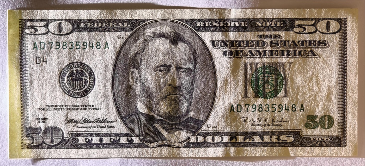 紫瑗钱币——第339期拍卖——纸币场      美国 1996年 D版 无序列 尤里西斯·辛普森·格兰特 大头版 50美元 UNC