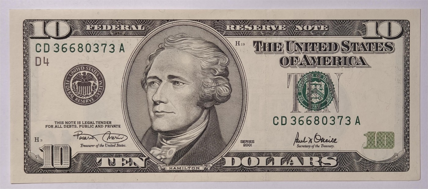 紫瑗钱币——第339期拍卖——纸币场 美国 2001年 D版 无序列 亚历山大·汉密尔顿 10美元 大头版 UNC
