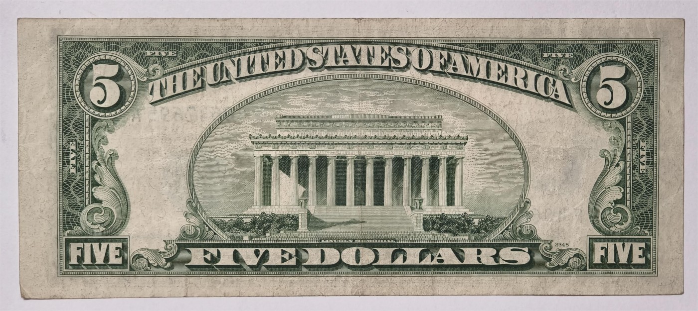 紫瑗钱币——第339期拍卖——纸币场 美国 1953年 A序列 亚伯拉罕·林肯 5美元 蓝印 银元券 流通品