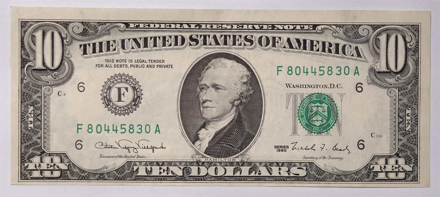 紫瑗钱币——第339期拍卖——纸币场 美国 1990年 F版 无序列 亚历山大·汉密尔顿 10美元 小头版 UNC