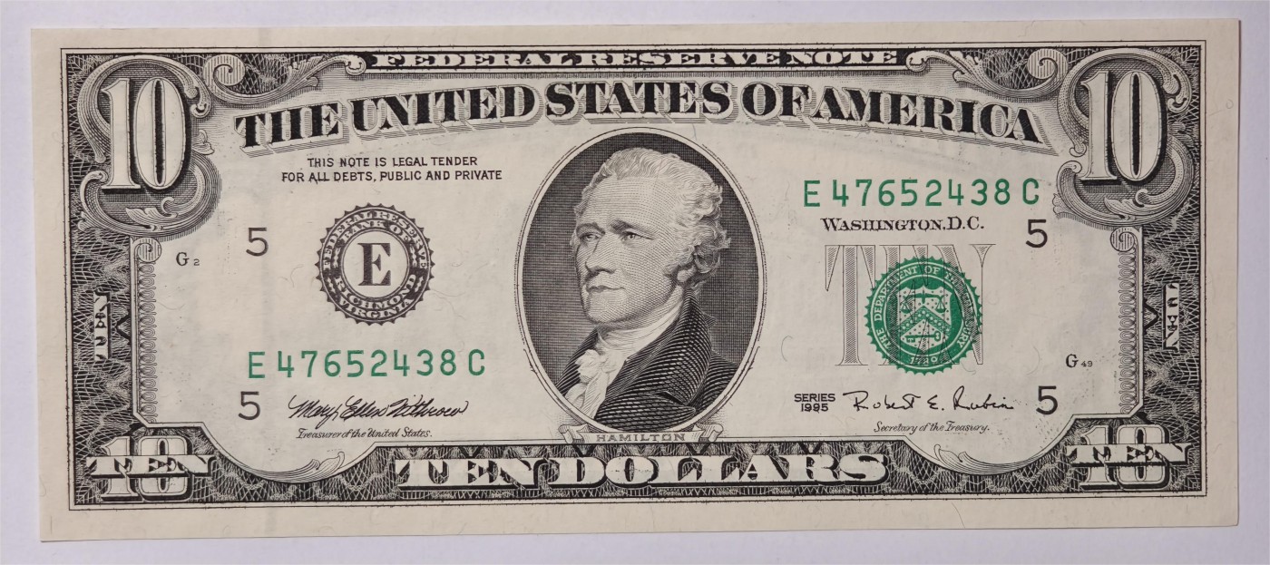 紫瑗钱币——第339期拍卖——纸币场 美国 1995年 E版 无序列 亚历山大·汉密尔顿 10美元 小头版 UNC