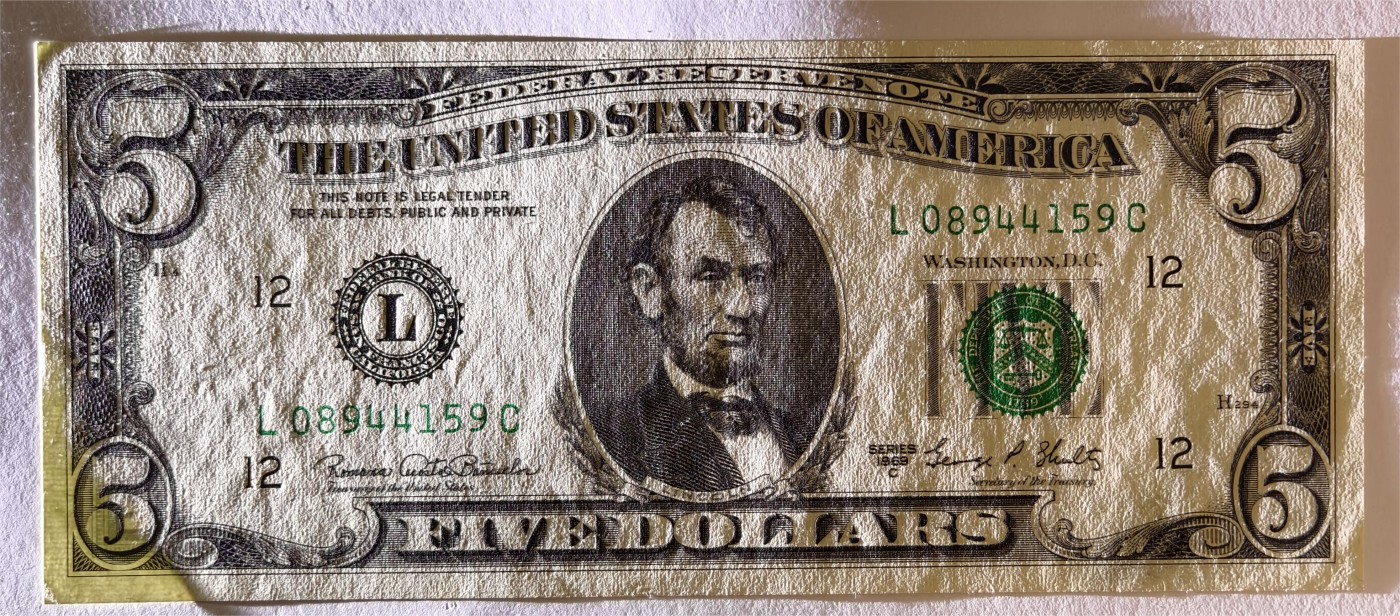 紫瑗钱币——第339期拍卖——纸币场 美国 1969年 L版 C序列 亚伯拉罕·林肯 5美元 小头版 UNC