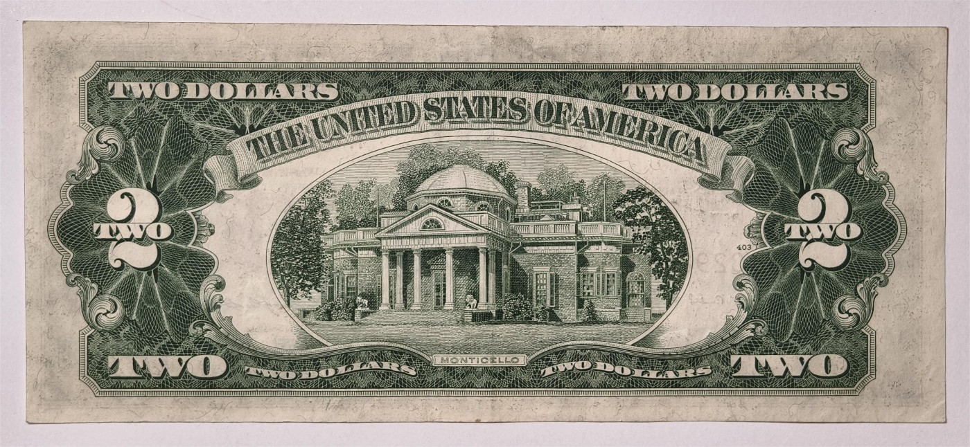 紫瑗钱币——第339期拍卖——纸币场 美国 1953年 B序列 托马斯·杰斐逊 2美元 红印 政府券 流通品