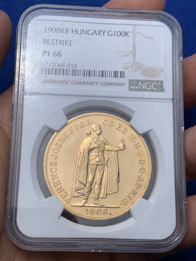 《竞宝斋》第258场-周日，周一 2场连拍 (全场包邮) - NGC PF66 匈牙利1908年后铸100克朗金币 铸造精美 33.87克 900金，相当于30多克纯金，按行情料价就要1.6w+ （1907-1974均有铸造）