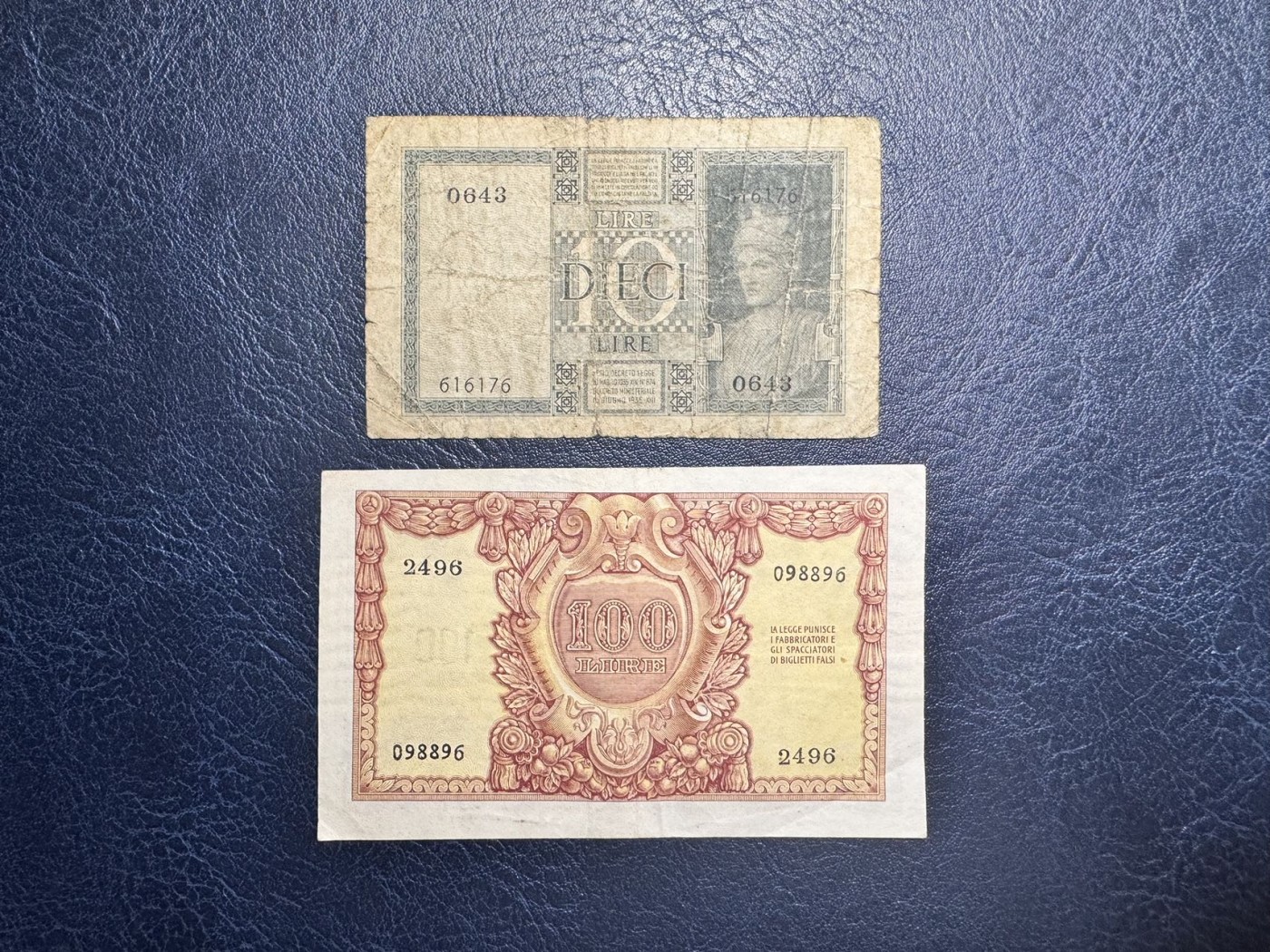 收藏联盟Quantum Auction 第338期拍卖  意大利1938年10里拉和1951年100里拉 品相如图