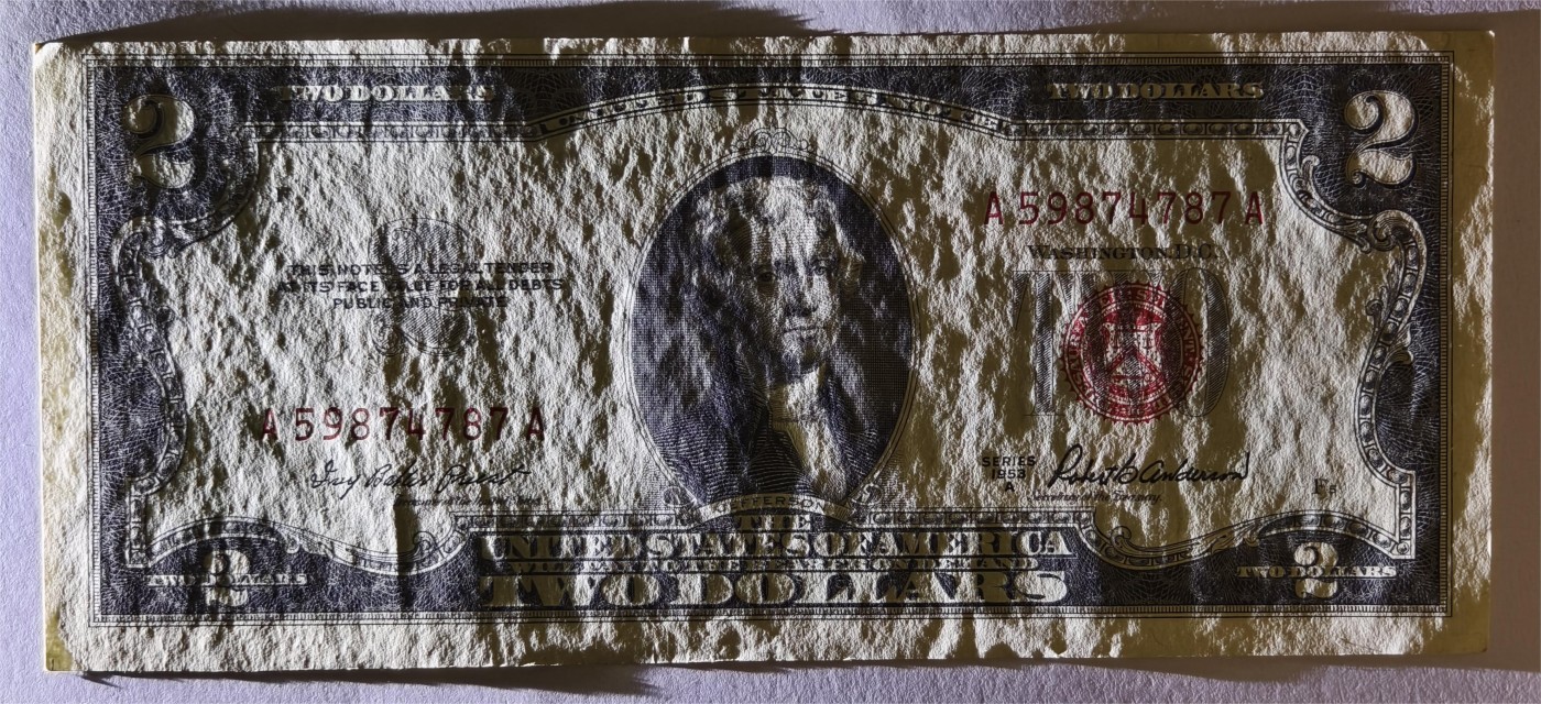 紫瑗钱币——第339期拍卖——纸币场 美国 1953年 A序列 托马斯·杰斐逊 2美元 红印 政府券 AU