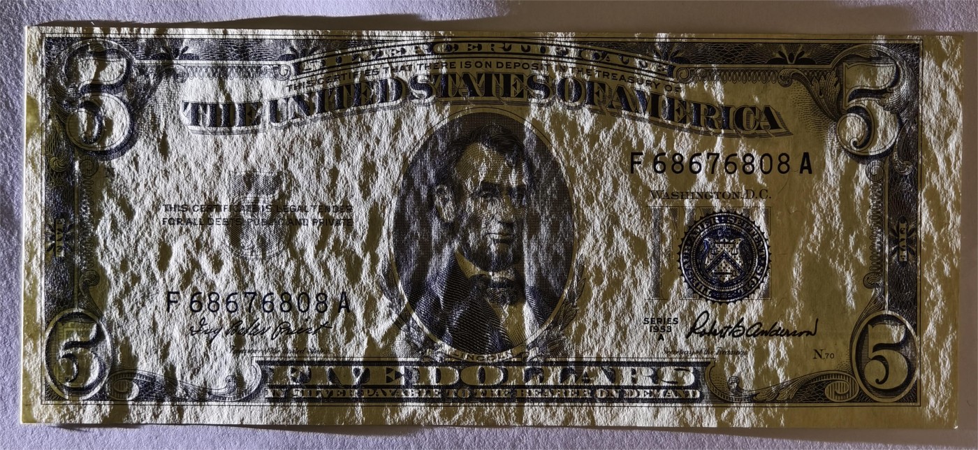 紫瑗钱币——第339期拍卖——纸币场 美国 1953年 A序列 亚伯拉罕·林肯 5美元 蓝印 银元券 AU