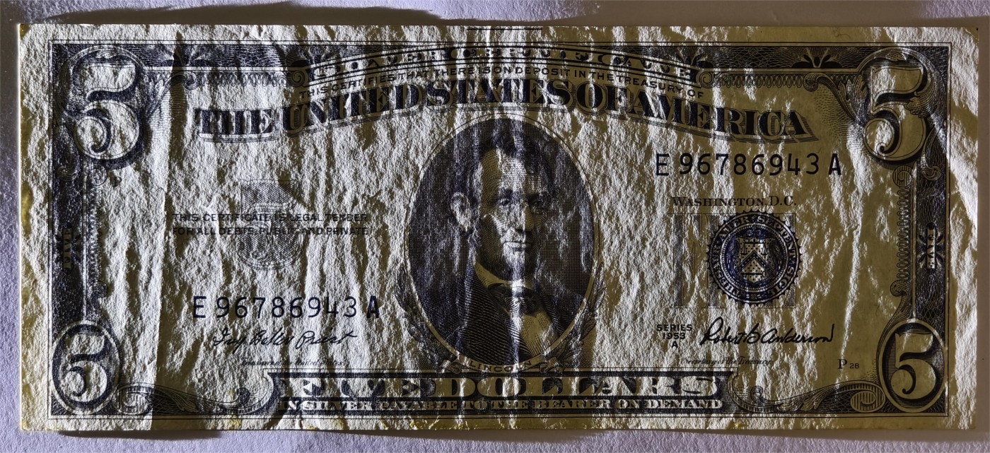 紫瑗钱币——第339期拍卖——纸币场 美国 1953年 A序列 亚伯拉罕·林肯 5美元 蓝印 银元券 流通品