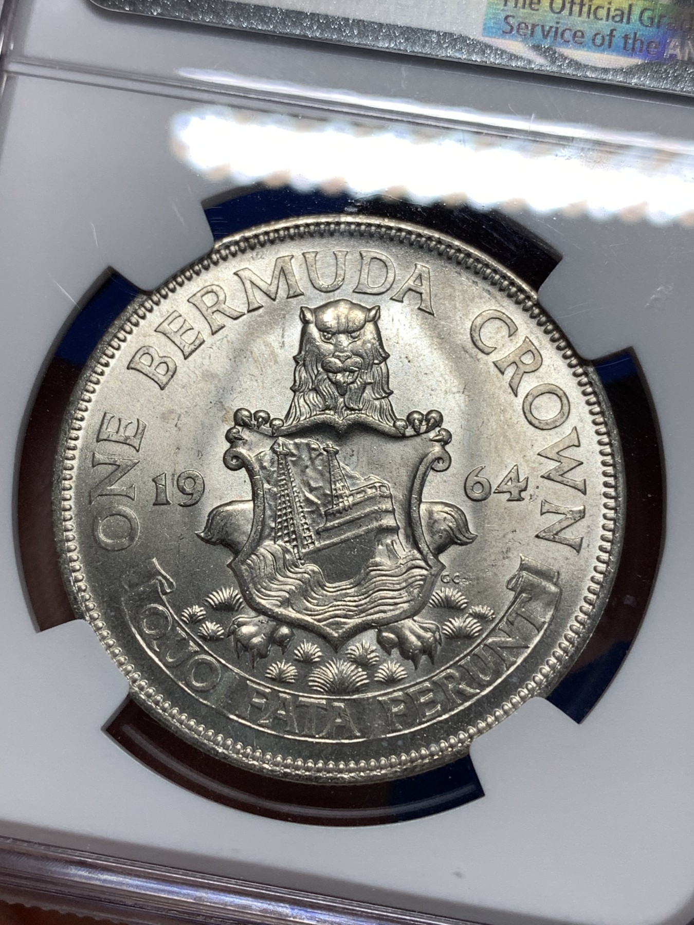 《竞宝斋》第258场-周日，周一 2场连拍 (全场包邮) NGC MS64 英属百慕大1964年伊丽莎白二世青年头像1克朗银币 经典女王头像