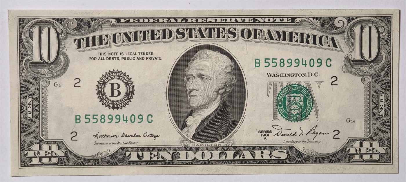 紫瑗钱币——第339期拍卖——纸币场 美国 1981年 B版 A序列 亚历山大·汉密尔顿 10美元 小头版 UNC