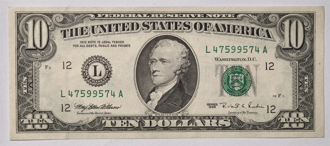 紫瑗钱币——第339期拍卖——纸币场 美国 1995年 L版 无序列 亚历山大·汉密尔顿 10美元 小头版 UNC