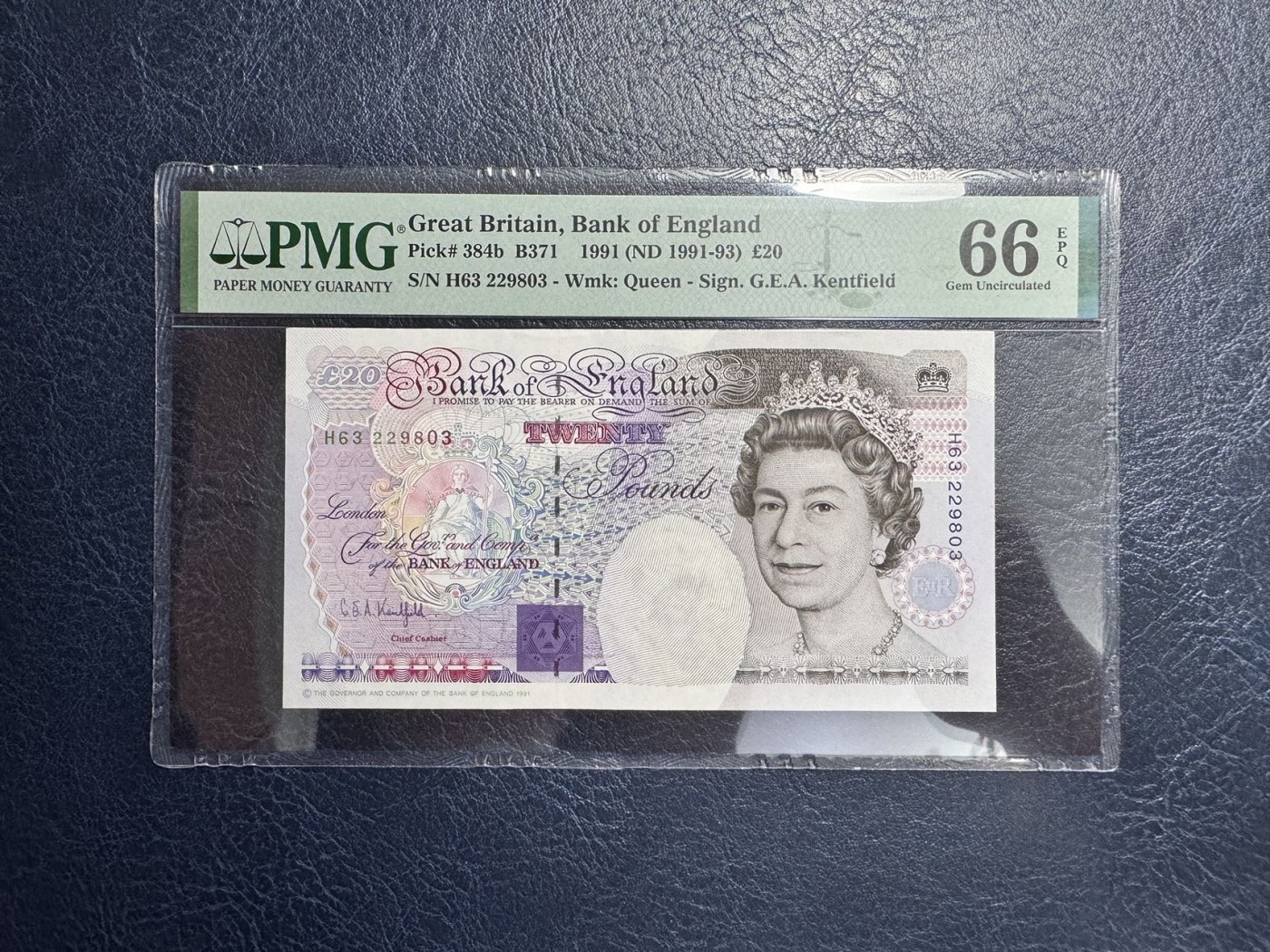 收藏联盟Quantum Auction 第338期拍卖  英国1991 (ND 1991-93)年20镑 PMG66 皇冠版 号码无457 物理学家法拉第