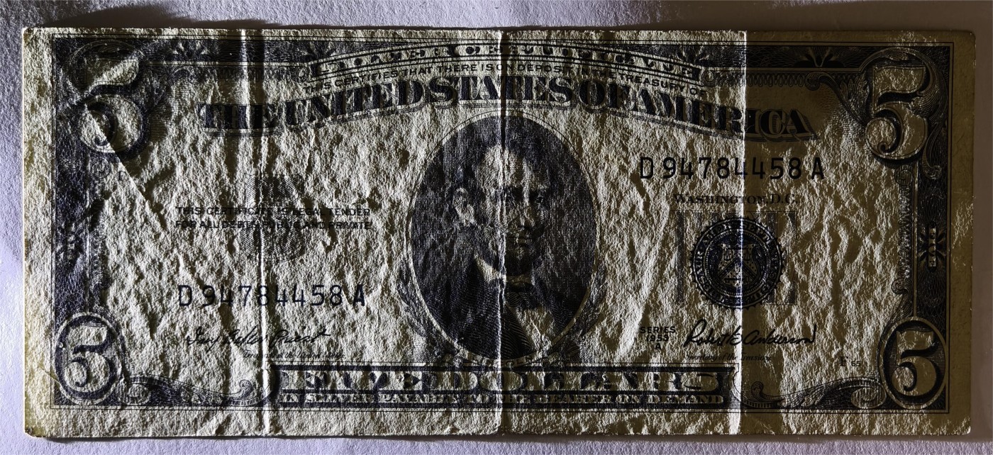 紫瑗钱币——第339期拍卖——纸币场 美国 1953年 A序列 亚伯拉罕·林肯 5美元 蓝印 银元券 流通品