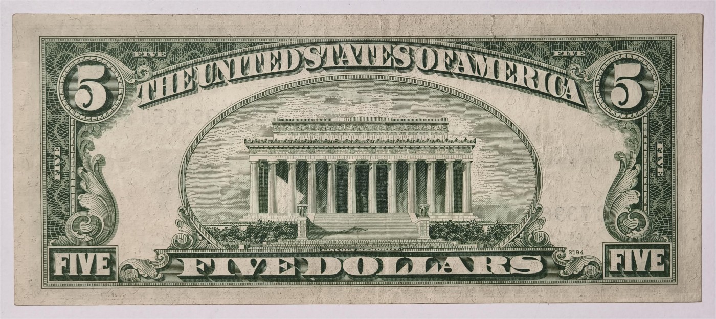 紫瑗钱币——第339期拍卖——纸币场 美国 1953年 无序列 亚伯拉罕·林肯 5美元 蓝印 银元券 流通品