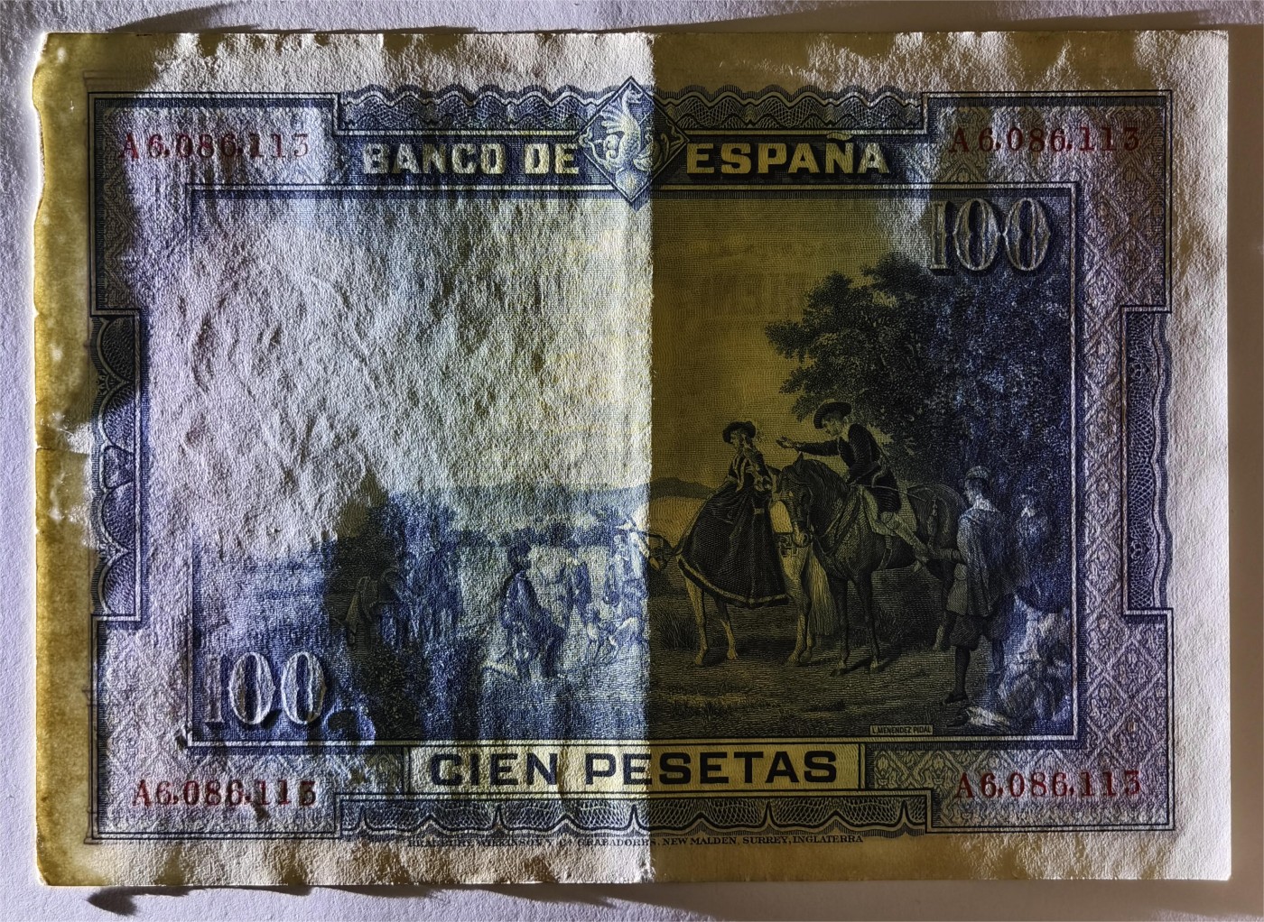 紫瑗钱币——第355期拍卖——纸币场 西班牙 1928年 中央银行 油画《唐吉坷德》 100比塞塔 AU 