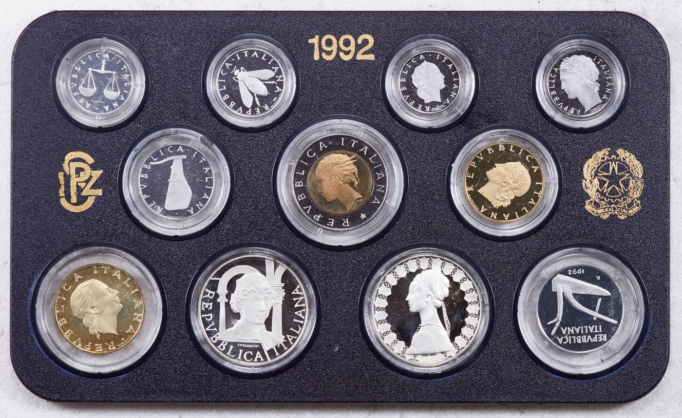 S&S Numismatic世界钱币-拍卖 第115期  意大利1992年11枚套币 精制 官方卡币 含2枚11+11克835银币